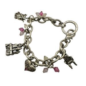 Princess Charm Bracelet Silver Pink Crystal castle  Chair heart princess